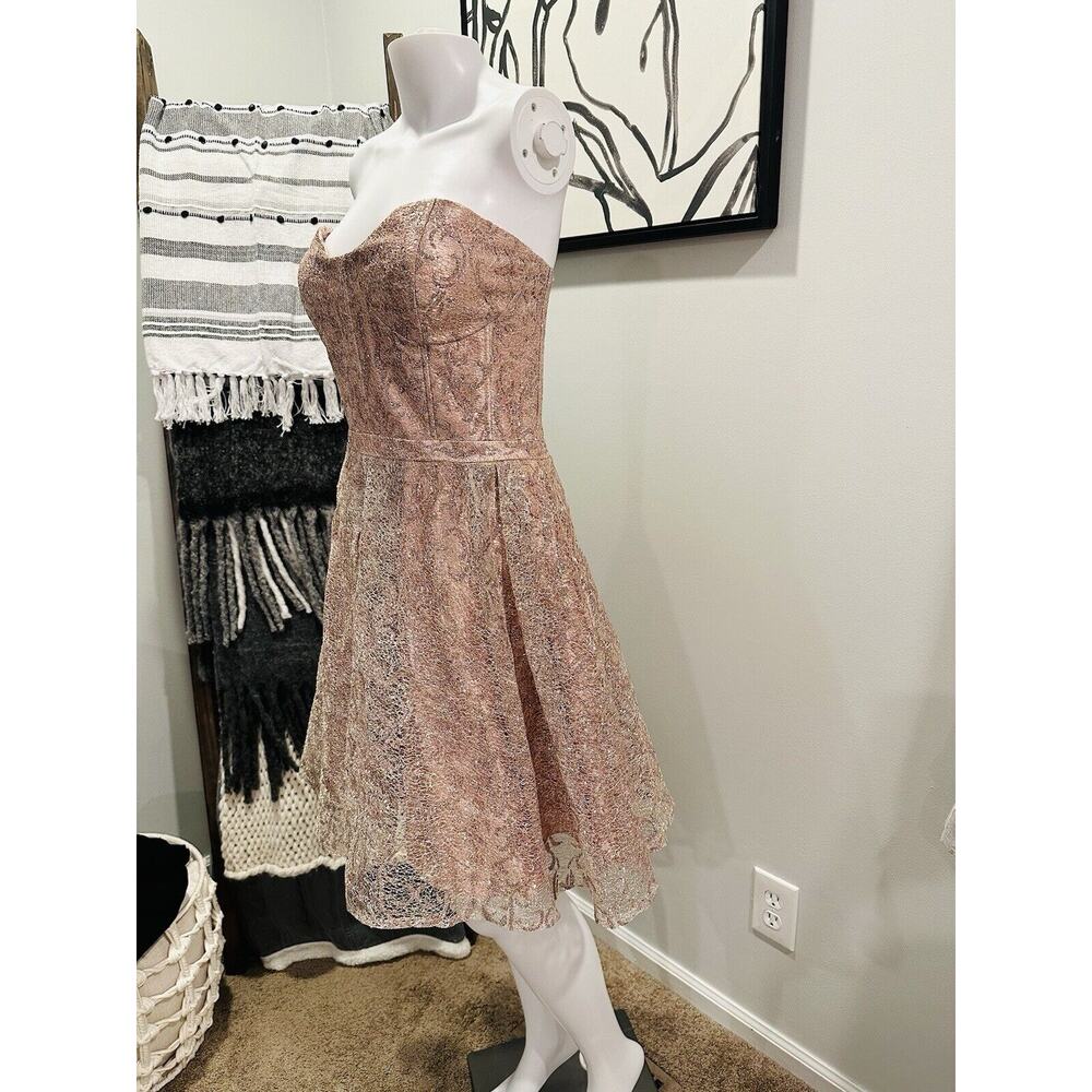 NEW GIANNI BINI GB Rose Gold Pink Silver Lace Overlay Strapless Size 13 $179 - Picture 4 of 14